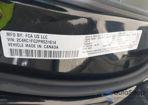 2023 Chrysler Pacifica Touring z USA, uszkodzony, nr VIN 2C4RC1FG2PR531614